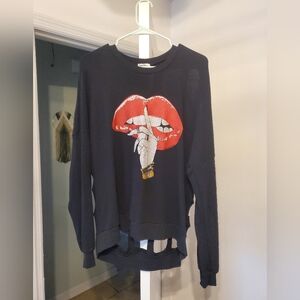 Lauren Moshi Distressed Shredded Back Sweatshirt